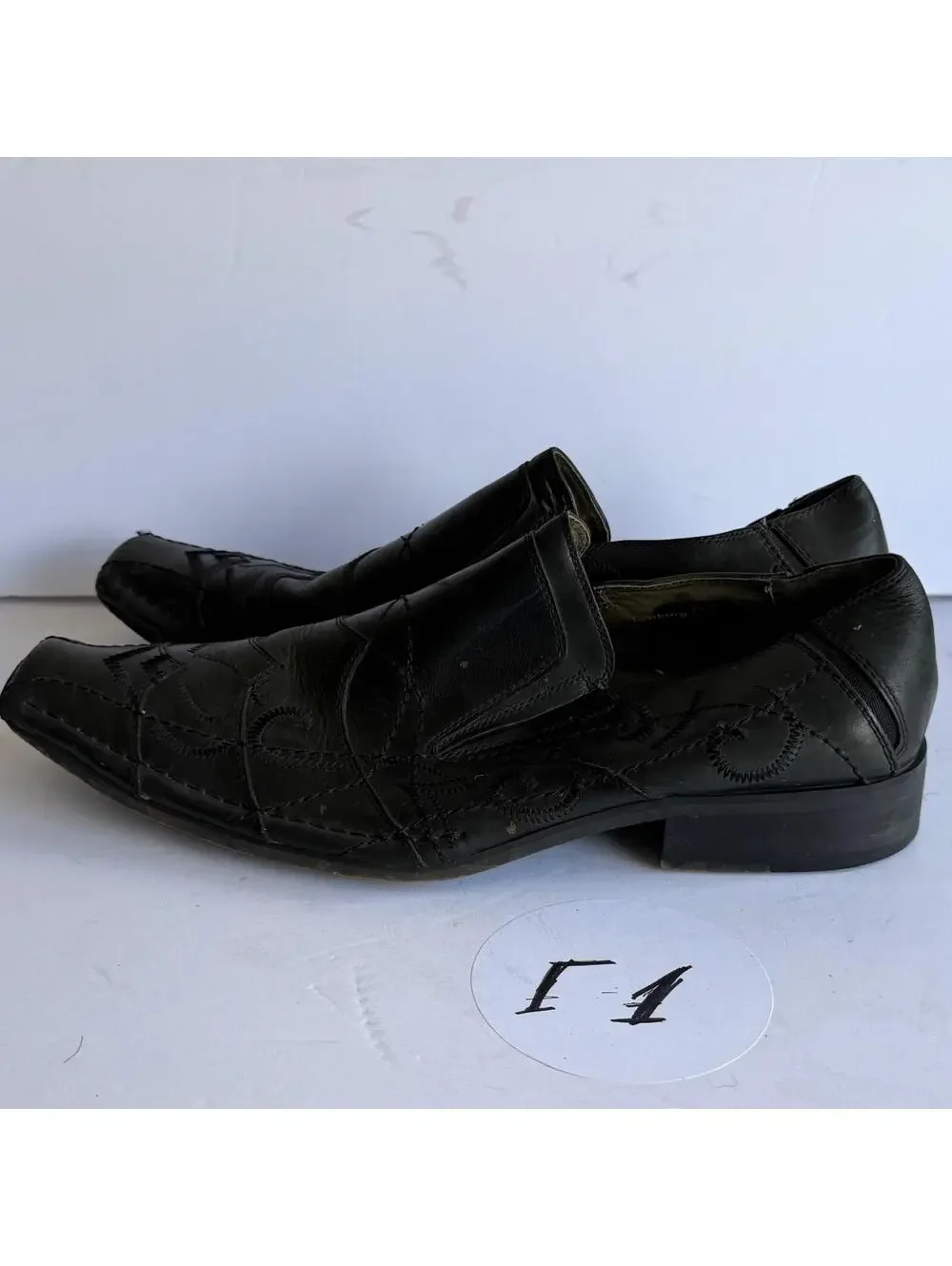 Soho Lab Men's Black Leather Slip-On Square‎ Toe Dress Shoes Loafers US 8.5